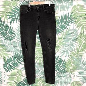 Topman Men's Ripped Stretch Skinny Jeans in Black size 34s